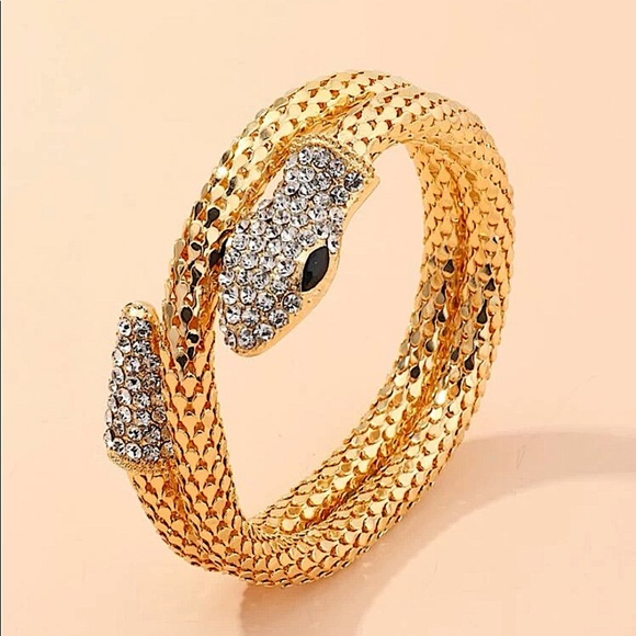 GOLD RHINESTONE SNAKE WRAP AROUND BRACELET - Picture 9 of 9